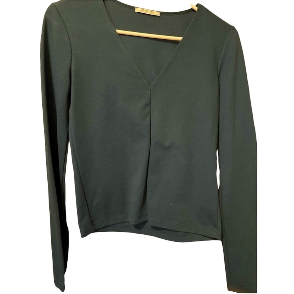 Zara Long Sleeve V-Neck Thick Crop Top